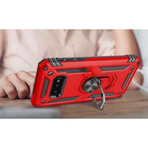 Samsung Galaxy S10e Kılıf Silikon Zırhlı Standlı Yüzüklü Mıknatıslı Tank Kapak - Rose Gold