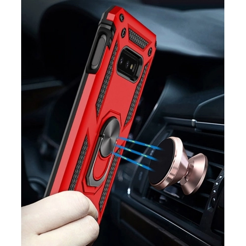 Samsung Galaxy S10e Kılıf Silikon Zırhlı Standlı Yüzüklü Mıknatıslı Tank Kapak - Rose Gold