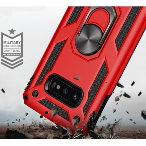 Samsung Galaxy S10e Kılıf Silikon Zırhlı Standlı Yüzüklü Mıknatıslı Tank Kapak - Siyah