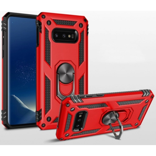 Samsung Galaxy S10e Kılıf Silikon Zırhlı Standlı Yüzüklü Mıknatıslı Tank Kapak - Rose Gold