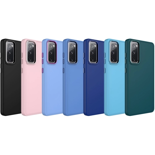 Samsung Galaxy S20 FE Kılıf Metal Çerçeve ve Buton Tasarımlı Silikon Kapak - Koyu Yeşil