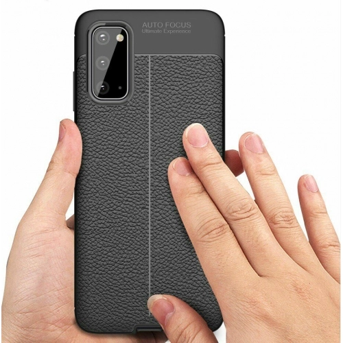 Samsung Galaxy S20 Kılıf Deri Görünümlü Lüks Parmak İzi Bırakmaz Niss Silikon Kapak - Siyah