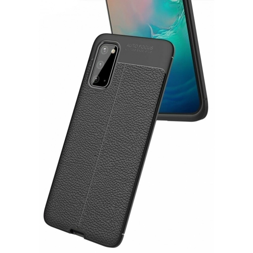 Samsung Galaxy S20 Kılıf Deri Görünümlü Lüks Parmak İzi Bırakmaz Niss Silikon Kapak - Siyah