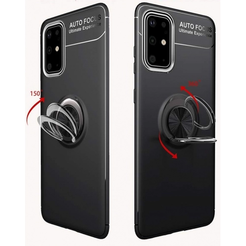 Samsung Galaxy S20 Plus Kılıf Renkli Silikon Yüzüklü Standlı Auto Focus Ravel Kapak - Kırmızı - Siyah