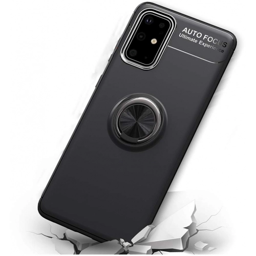 Samsung Galaxy S20 Plus Kılıf Renkli Silikon Yüzüklü Standlı Auto Focus Ravel Kapak - Kırmızı - Siyah