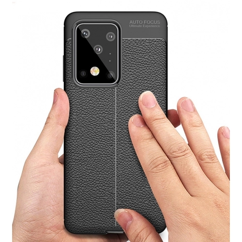Samsung Galaxy S20 Ultra Kılıf Deri Görünümlü Lüks Parmak İzi Bırakmaz Niss Silikon Kapak - Siyah