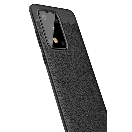 Samsung Galaxy S20 Ultra Kılıf Deri Görünümlü Lüks Parmak İzi Bırakmaz Niss Silikon Kapak - Lacivert