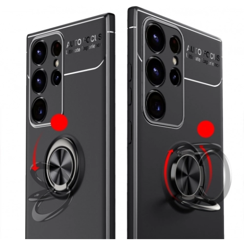 Samsung Galaxy S23 Ultra Kılıf Renkli Silikon Yüzüklü Standlı Auto Focus Ravel Kapak - Siyah