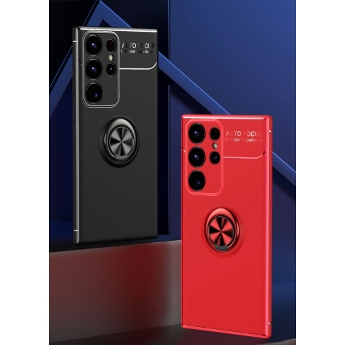 Samsung Galaxy S23 Ultra Kılıf Renkli Silikon Yüzüklü Standlı Auto Focus Ravel Kapak - Siyah