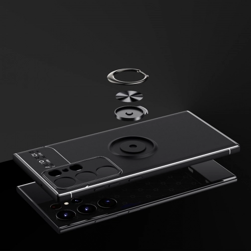 Samsung Galaxy S23 Ultra Kılıf Renkli Silikon Yüzüklü Standlı Auto Focus Ravel Kapak - Mavi