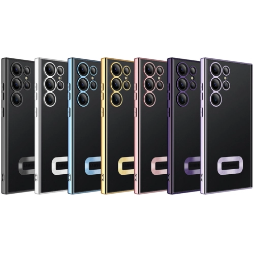 Samsung Galaxy S23 Ultra Kılıf Kamera Lens Korumalı Şeffaf Renkli Logo Gösteren Parlak Kapak - Siyah
