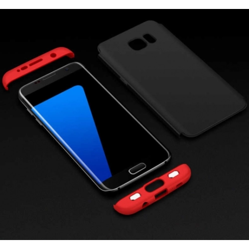 Samsung Galaxy S7 Edge Kılıf 3 Parçalı 360 Tam Korumalı Rubber AYS Kapak - Kırmızı - Siyah