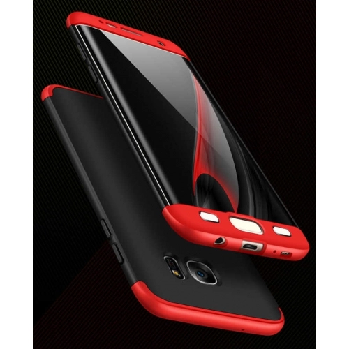 Samsung Galaxy S7 Edge Kılıf 3 Parçalı 360 Tam Korumalı Rubber AYS Kapak - Kırmızı - Siyah