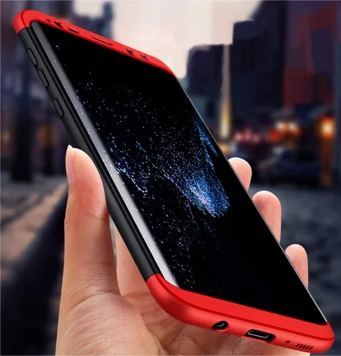 Samsung Galaxy S8 Kılıf 3 Parçalı 360 Tam Korumalı Rubber AYS Kapak  - Kırmızı - Siyah