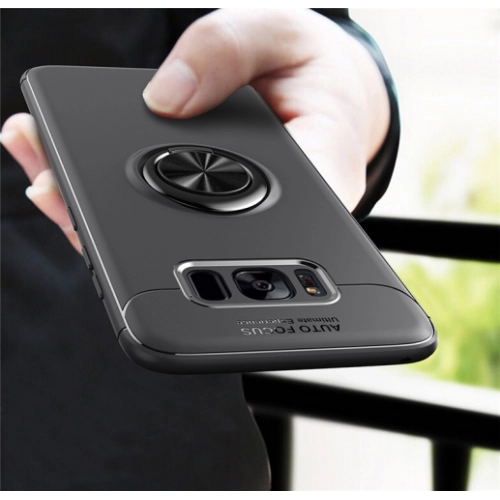 Samsung Galaxy S8 Kılıf Renkli Silikon Yüzüklü Standlı Auto Focus Ravel Kapak - Mavi - Siyah