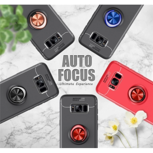 Samsung Galaxy S8 Kılıf Renkli Silikon Yüzüklü Standlı Auto Focus Ravel Kapak - Mavi - Siyah