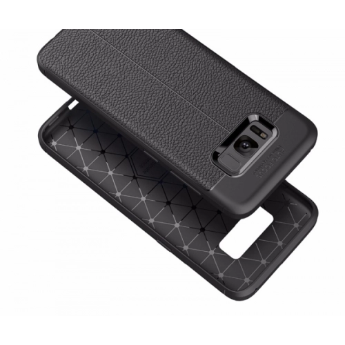 Samsung Galaxy S8 Kılıf Deri Görünümlü Lüks Parmak İzi Bırakmaz Niss Silikon Kapak - Siyah