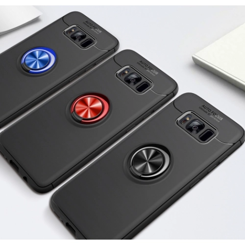 Samsung Galaxy S8 Plus Kılıf Renkli Silikon Yüzüklü Standlı Auto Focus Ravel Kapak - Siyah