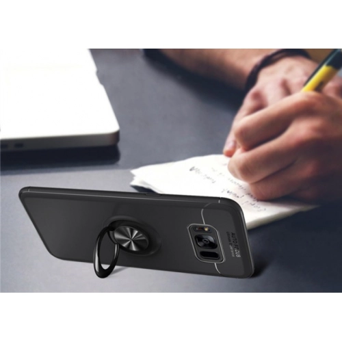 Samsung Galaxy S8 Plus Kılıf Renkli Silikon Yüzüklü Standlı Auto Focus Ravel Kapak - Siyah