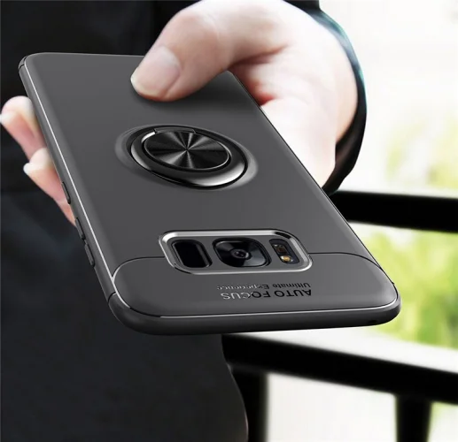 Samsung Galaxy S8 Plus Kılıf Auto Focus Serisi Soft Premium Standlı Yüzüklü Kapak - Kırmızı - Siyah