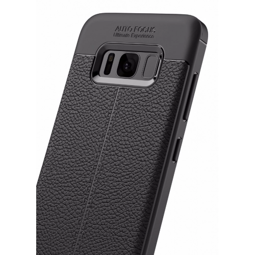 Samsung Galaxy S8 Plus Kılıf Deri Görünümlü Lüks Parmak İzi Bırakmaz Niss Silikon Kapak - Siyah