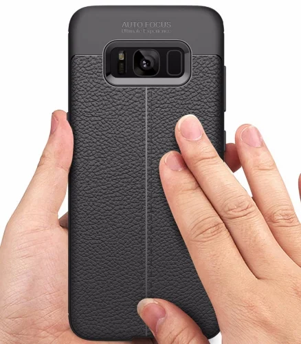 Samsung Galaxy S8 Plus Kılıf Deri Görünümlü Parmak İzi Bırakmaz Niss Silikon - Siyah