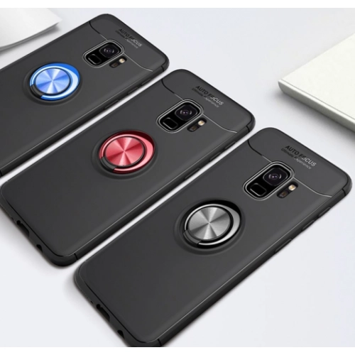 Samsung Galaxy S9 Kılıf Renkli Silikon Yüzüklü Standlı Auto Focus Ravel Kapak - Siyah