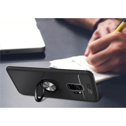 Samsung Galaxy S9 Plus Kılıf Renkli Silikon Yüzüklü Standlı Auto Focus Ravel Kapak - Siyah