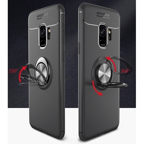 Samsung Galaxy S9 Plus Kılıf Renkli Silikon Yüzüklü Standlı Auto Focus Ravel Kapak - Mavi