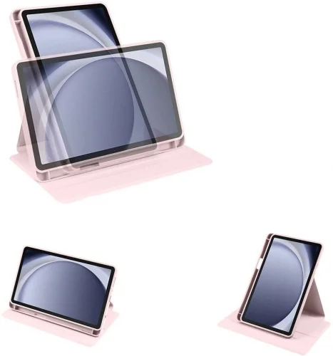 Samsung Galaxy Tab A9 Plus Tablet Kılıfı Termik Kalem Bölmeli Dönebilen Standlı Kapak - Mavi