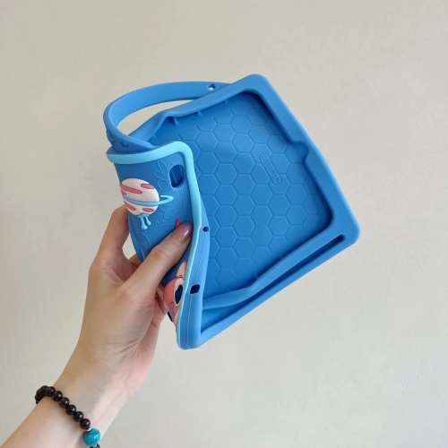 Samsung Galaxy Tab A9 ile Uyumlu Kılıf Şok Emici Yumuşak Silikon, Kalem Bölmeli, Renkli ve Eğlenceli Tasarım, Askılı Model - Mavi