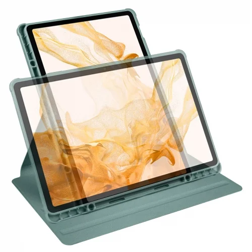 Samsung Galaxy Tab S7 FE T737 Tablet Kılıfı Termik Kalem Bölmeli Dönebilen Standlı Kapak - Yeşil