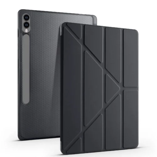 Samsung Galaxy Tab S9 FE Plus(+) Tablet Kılıfı Standlı Tri Folding Kalemlikli Silikon Smart Cover - Lacivert