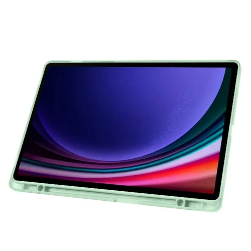 Samsung Galaxy Tab S9 Plus (+) Tablet Kılıfı Standlı Tri Folding Kalemlikli Silikon Smart Cover - Koyu Yeşil