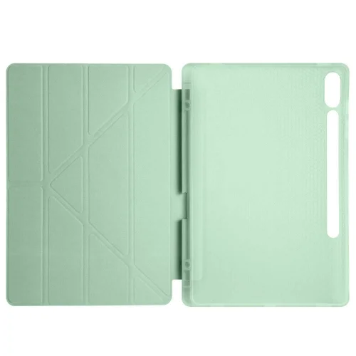 Samsung Galaxy Tab S9 Plus (+) Tablet Kılıfı Standlı Tri Folding Kalemlikli Silikon Smart Cover - Açık Yeşil