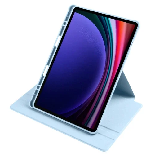 Samsung Galaxy Tab S9 Tablet Kılıfı Termik Kalem Bölmeli Dönebilen Standlı Kapak - Mavi