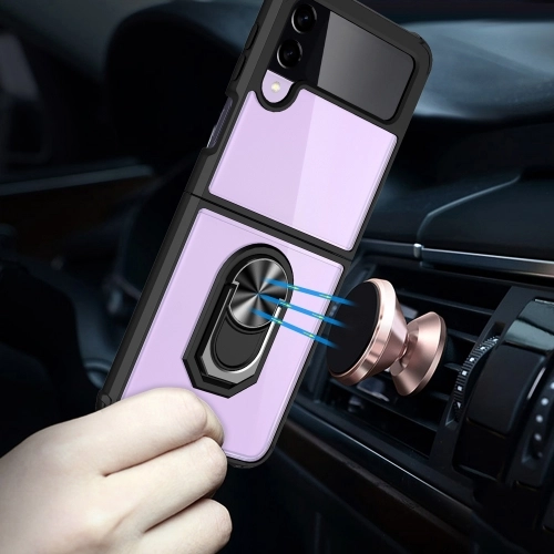 Samsung Galaxy Z Flip 3 Kılıf Standlı Arkası Şeffaf Kenarları Airbag Kapak - Lacivert