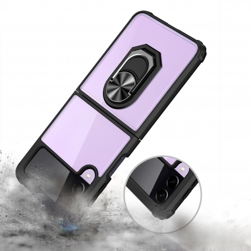 Samsung Galaxy Z Flip 3 Kılıf Standlı Arkası Şeffaf Kenarları Airbag Kapak - Siyah