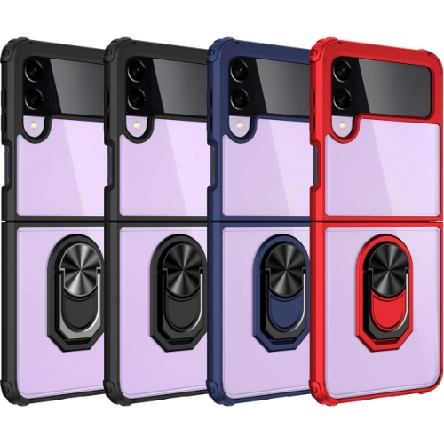 Samsung Galaxy Z Flip 3 Kılıf Standlı Arkası Şeffaf Kenarları Airbag Kapak - Siyah