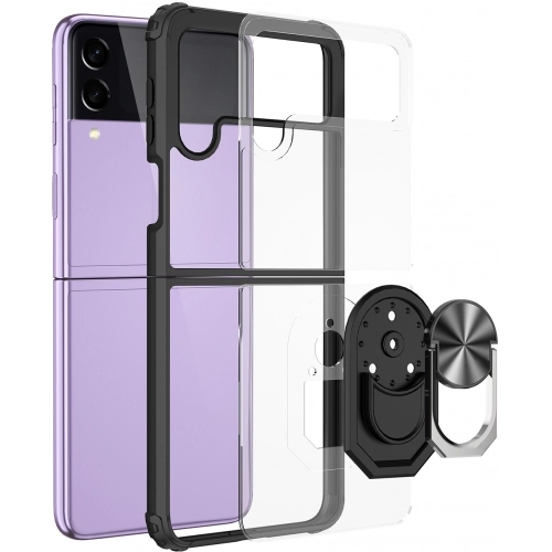 Samsung Galaxy Z Flip 3 Kılıf Standlı Arkası Şeffaf Kenarları Airbag Kapak - Kırmızı