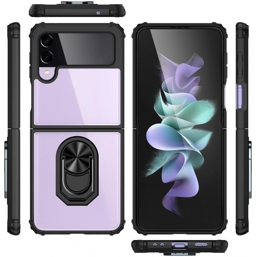 Samsung Galaxy Z Flip 3 Kılıf Standlı Arkası Şeffaf Kenarları Airbag Kapak - Lacivert