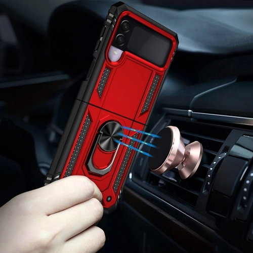 Samsung Galaxy Z Flip 3 Kılıf Zırhlı Standlı Mıknatıslı Katlanabilir Tank Kapak - Gold