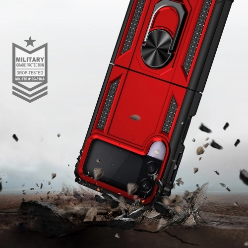 Samsung Galaxy Z Flip 3 Kılıf Zırhlı Standlı Mıknatıslı Katlanabilir Tank Kapak - Lacivert