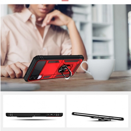 Samsung Galaxy Z Flip 3 Kılıf Zırhlı Standlı Mıknatıslı Katlanabilir Tank Kapak - Rose Gold