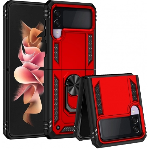 Samsung Galaxy Z Flip 3 Kılıf Zırhlı Standlı Mıknatıslı Katlanabilir Tank Kapak - Gold