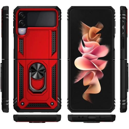 Samsung Galaxy Z Flip 3 Kılıf Zırhlı Standlı Mıknatıslı Katlanabilir Tank Kapak - Gümüş