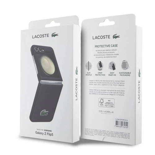 Samsung Galaxy Z Flip 5 Kılıf Lacoste Orjinal Lisanslı PU Pike Desenli Arka Yüzey İkonik Timsah Dokuma Logolu Kapak - Lacivert