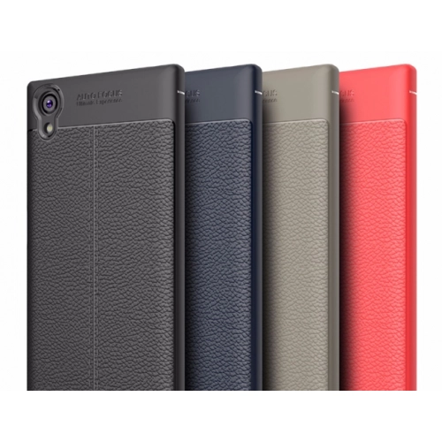 Sony Xperia XA1 Plus Kılıf Deri Görünümlü Lüks Parmak İzi Bırakmaz Niss Silikon Kapak - Gri