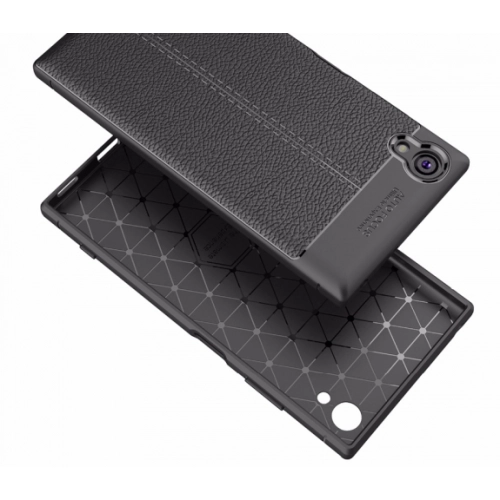 Sony Xperia XA1 Plus Kılıf Deri Görünümlü Lüks Parmak İzi Bırakmaz Niss Silikon Kapak - Gri