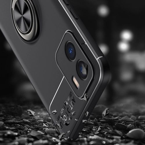 Vivo Y15s Kılıf Renkli Silikon Yüzüklü Standlı Auto Focus Ravel Kapak - Mavi - Siyah